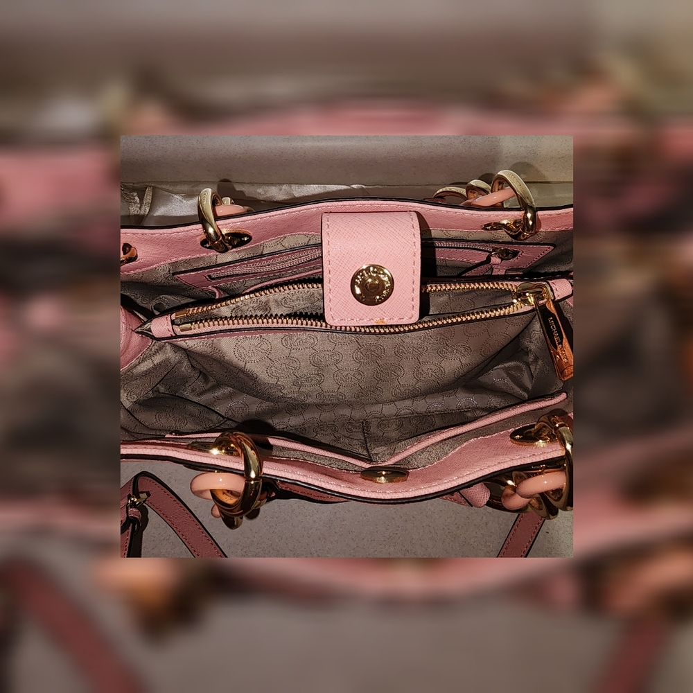 Michael Kors Cynthia Pastel Pink Med Saffiano Leather Satchel NWOT - Picture 10 of 16